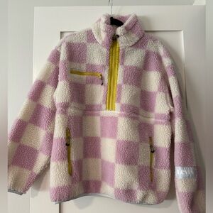 Levi’s Pullover Pink and White Checkered Fleece Jacket sz S